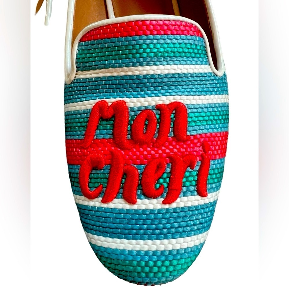 kate spade loafers flats women’s 9B ‘mon cheri’ raffia cherries striped . - Picture 9 of 14